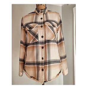 Bella Dahl Plaid Flannel Shacket, Frayed Hem Jacket, Barn, Western, Womens Sz S